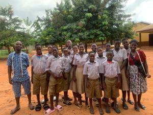 large group of students wearing their new uniforms